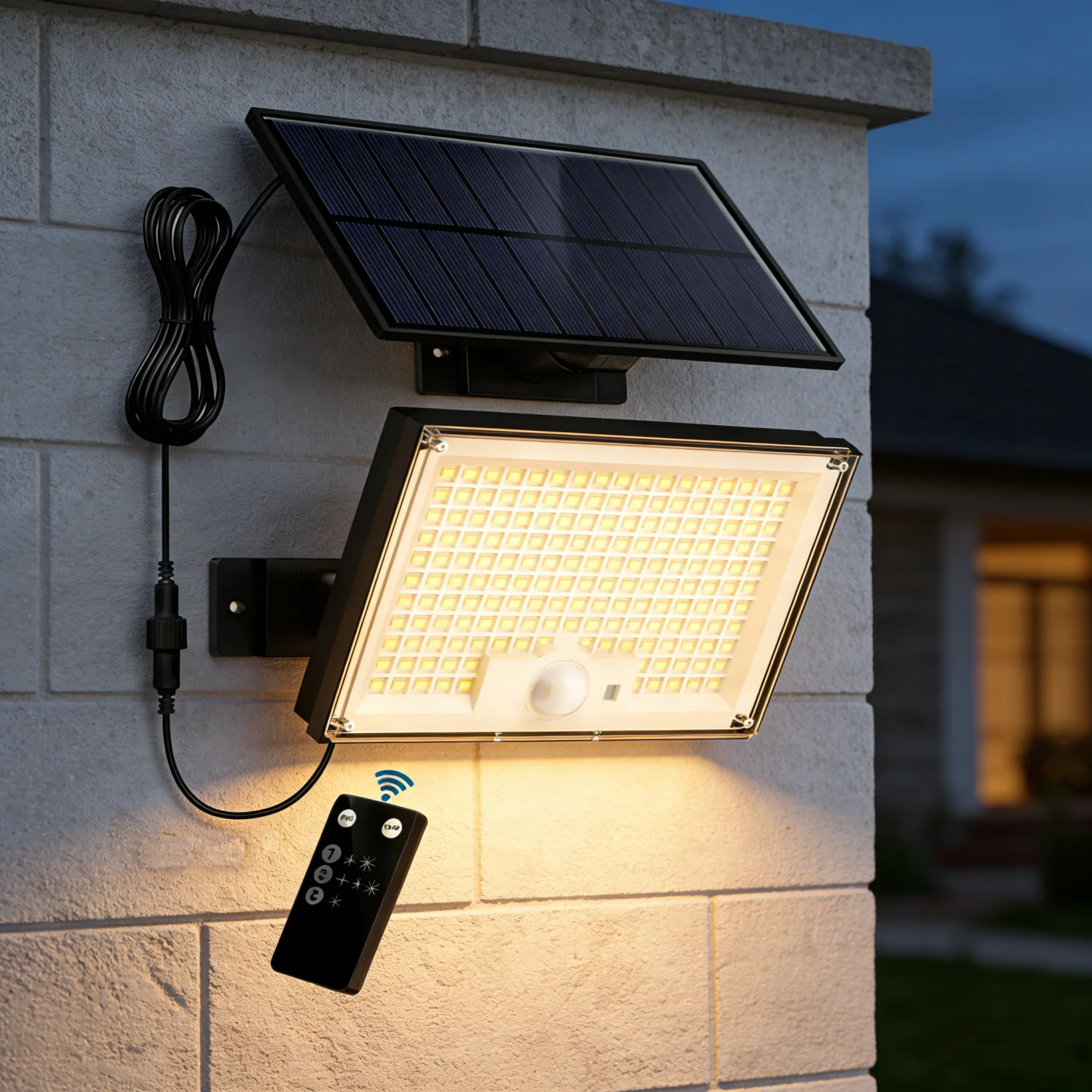 

Солнечный прожектор на 172 светодиода, теплый белый свет, раздельный датчик движения, уличный светильник с пультом ДУ, водонепроницаемость IP65, 3 режима