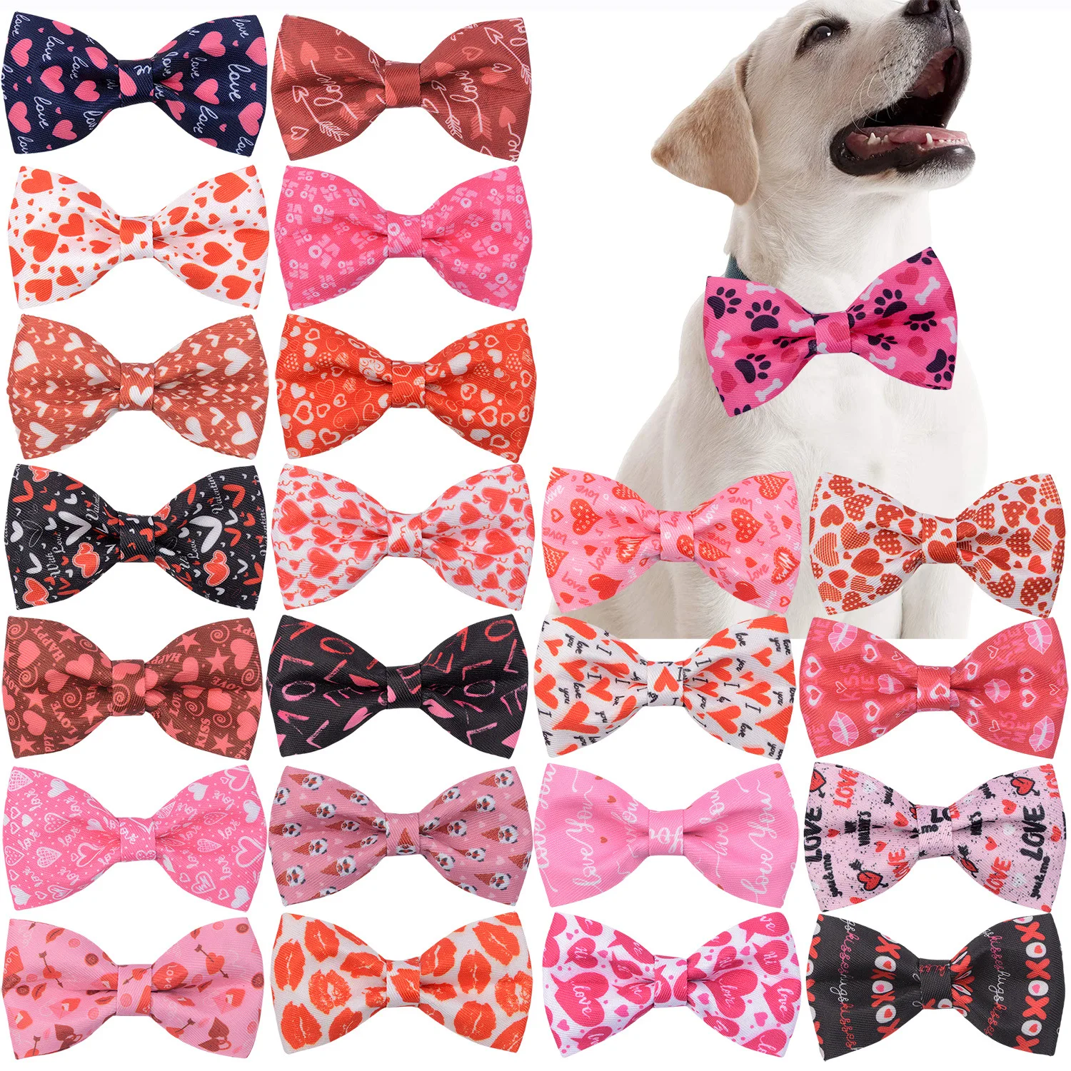 50/100pcs Valentine\'s Day Dog Bowtie Removable Love Dog Bows Dog Collar Accessories For Dogs Dog Supplies