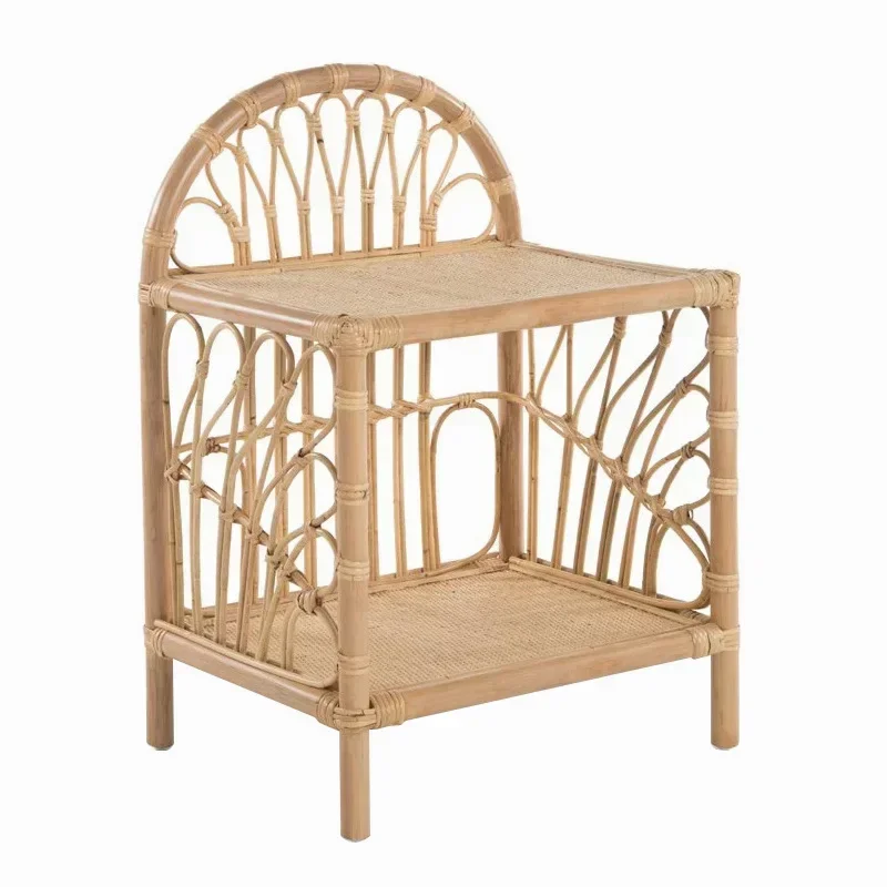 # Einfacher rattan gewebter Couchtisch, Schlafzimmer, Sofa, Beistelltisch, natürlicher indonesischer Rattan-Nachttisch, flexible mobile Zimmerschreibtische