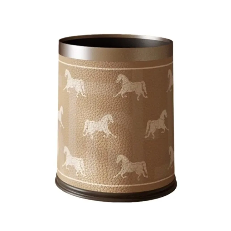Simple High-Value Leather & PP Covered Trash Can for Home Large Capacity Indoor/Outdoor Use in Living Room Bathroom Bedroom