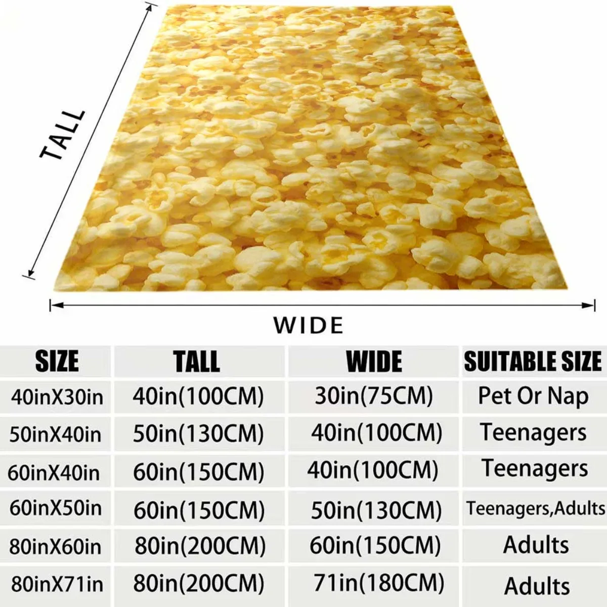 2026 New Arrival Flannel Blanket 1pc Cozy Popcorn Print Flannel Blanket Soft, Warm Polyester Throw for Napping, Camping, Travel