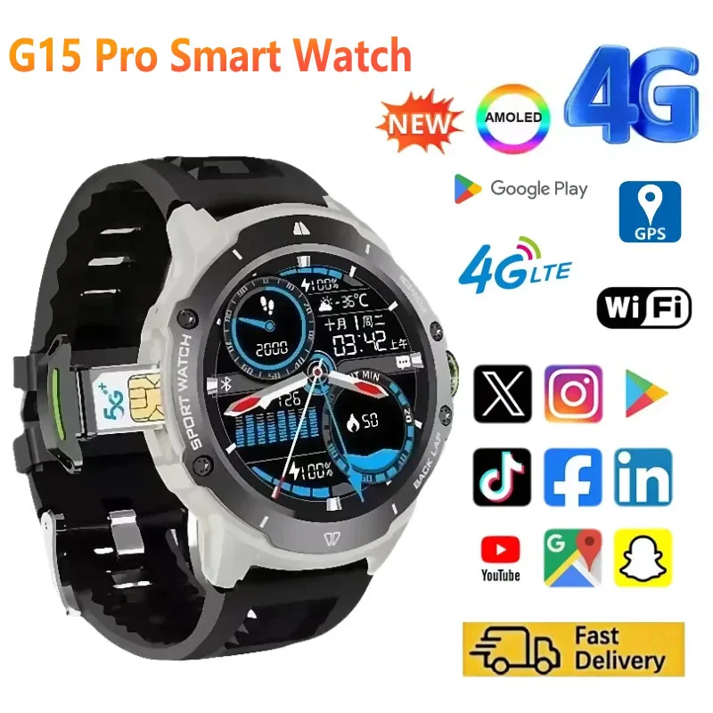 1.43'' Amoled 4G Smart Watch With Camera GPS WIFI Heart Rate Tracker Step Count 8GB+128GB Memory Android Smartwatch For Men