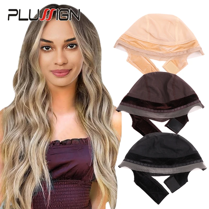 Plussign Wig Grip Cap With Ear-Cutouts For Keeping Wigs In Place Brown Lace Wig Cap With Grip Band For Wearing Glueless Wig 1Pcs