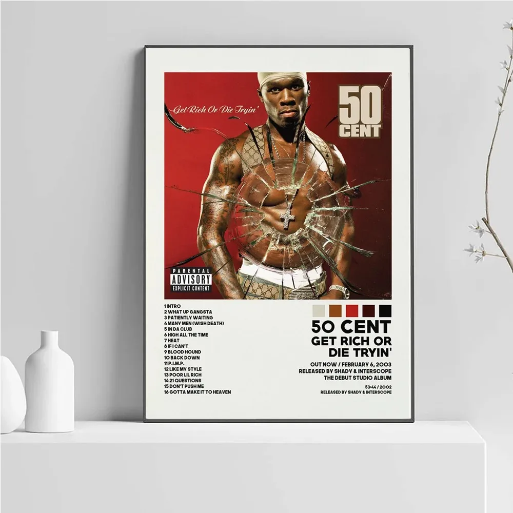 Poster Prints 50 Cent Tracklist Get Rich Or Die Tryin\' Music Album Cover Canvas Painting Wall Art Picture Living Room Home Decor