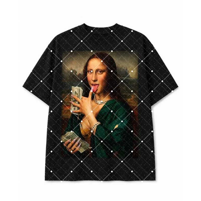 Funny Mona Lisa Money Hip Hop Graphic T-Shirt Vintage Meme Streetwear Tee