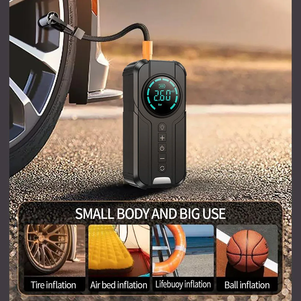 Arrancador de batería de coche, compresor de aire eléctrico, bomba de inflado de neumáticos para motocicleta, bicicleta, barco, neumático con función de Banco de energía