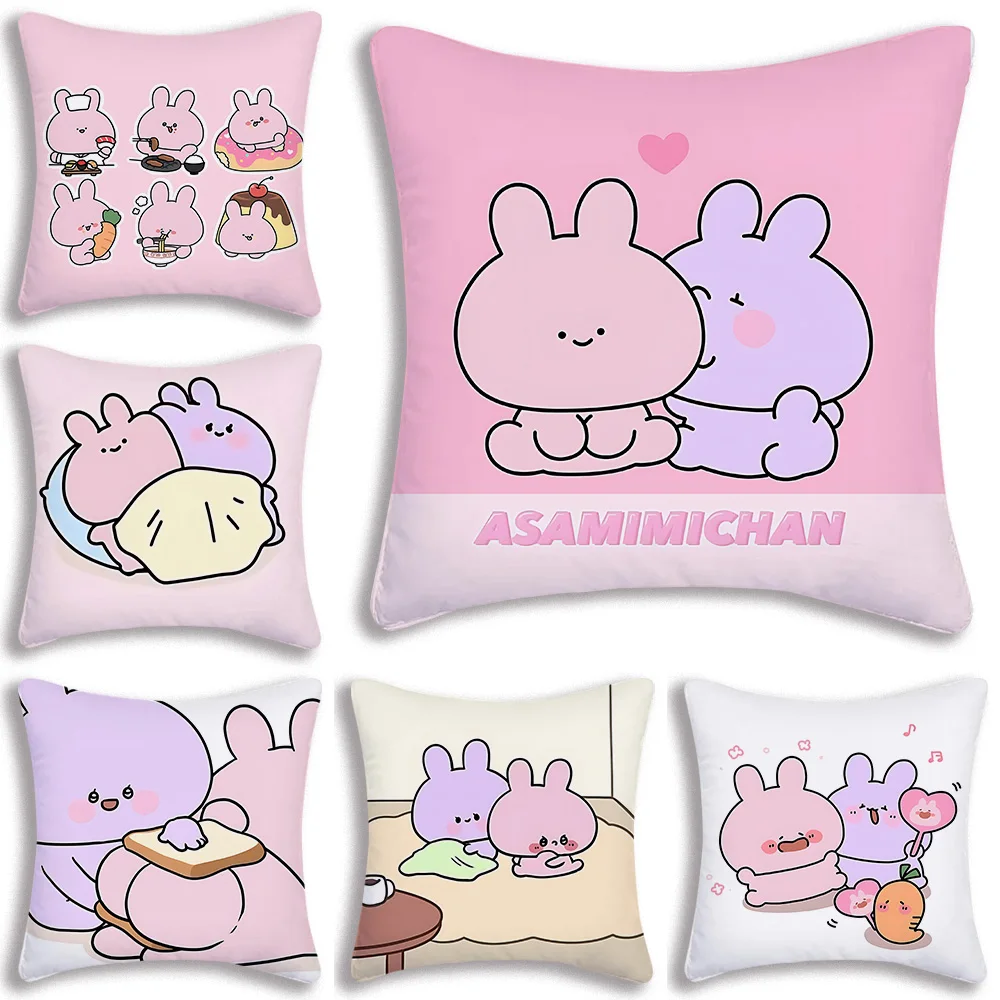 Pillow Covers Cartoon Asamimichaan Asleep Cute Asamimi Sofa Decorative Home Double-sided Printing Short Plush Cute Cushion Cover