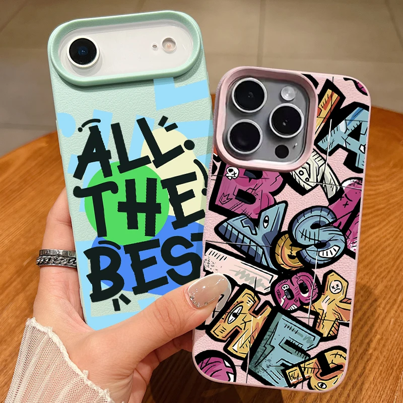 Creative Writing Patterned Phone Case For iPhone 17e 17 Pro Max 16 15 14 13 Pro Max 16e 11 Shockproof TPU Leather Texture Cover