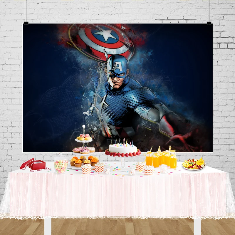 Captain America Backdrop Birthday Decorations Banner for Kids The First Avenger Party Superhero Cartoon Figure Photo Background