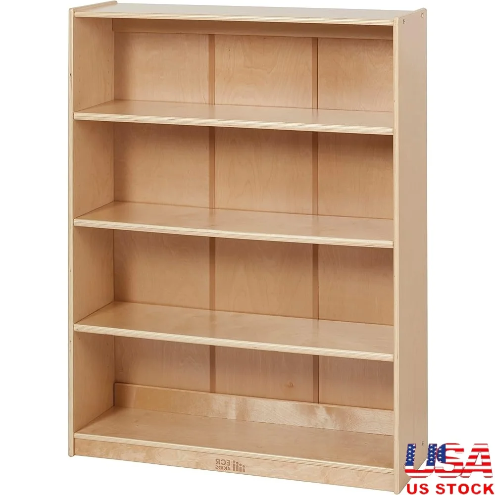 

Classic Adjustable Bookshelf 48in Wooden Bookcase Kids Natural Durable Storage Classroom Montessori Bookcase Safe Design