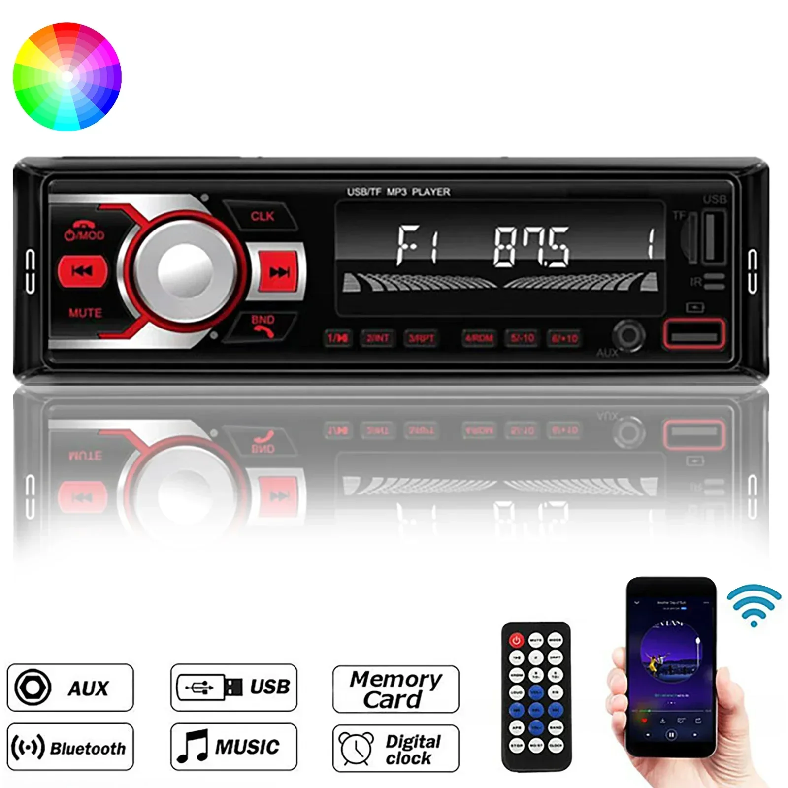 

12V 1Din Car MP3 Player Radio Stereo Player Digital Bluetooth MP3 Player FM Radio Stereo Audio Music USB with In Dash AUX Input