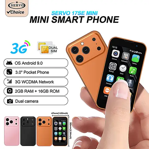 NEW SERVO 17SE Mini Smartphone 3G WCDMA Android 9.0 Dual SIM Standby 2GB+16GB Wifi GPS Play Store Pocket Smart Phone 3.0 Display