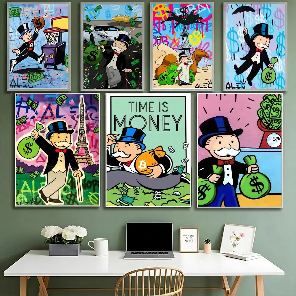 Póster de monopolio Alec de dólar de dibujos animados HD impermeable de alta dureza autoadhesivo decoración de pared Universal