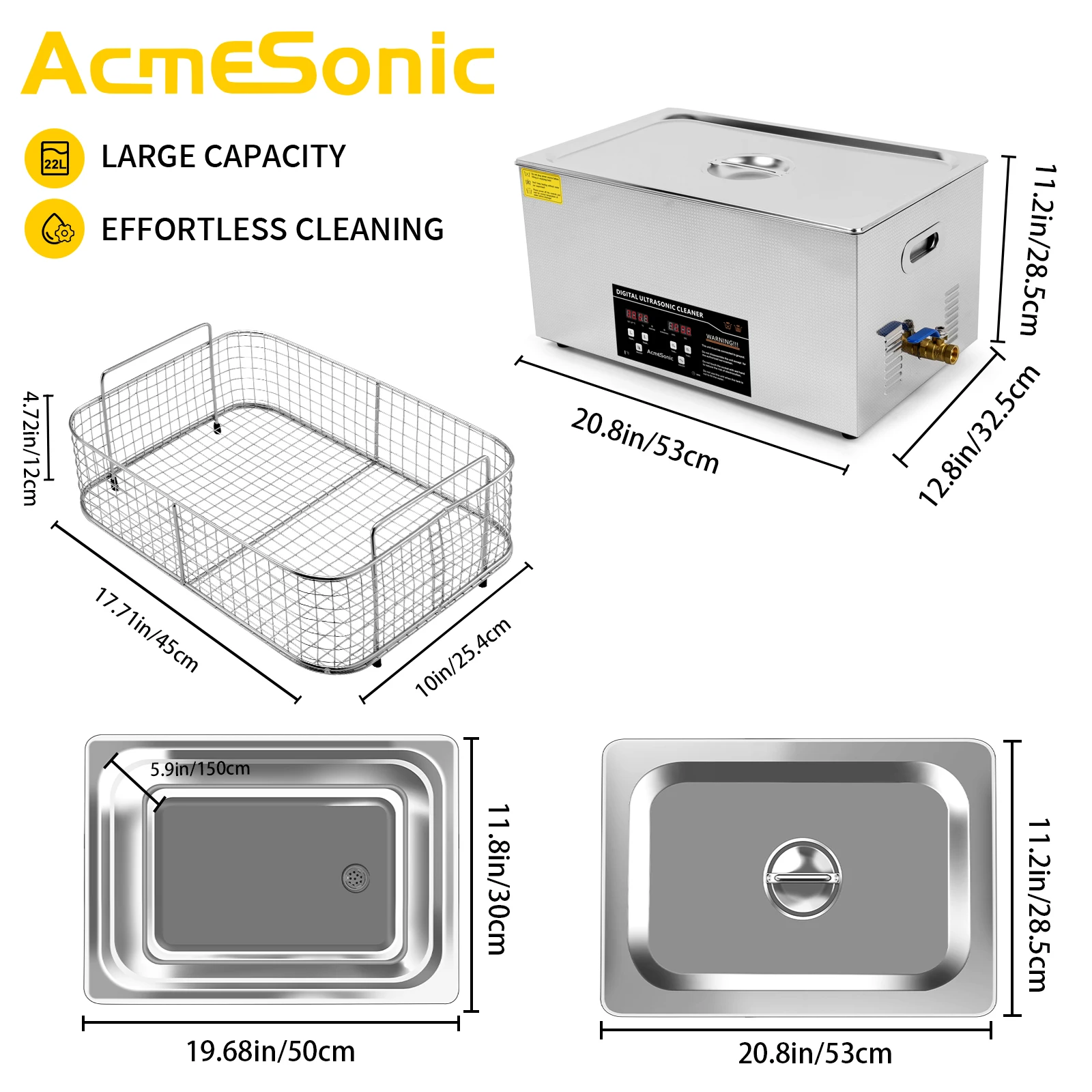 Limpiador ultrasónico de laboratorio Digital ACMESONIC 22L 40kHz piezas químicas de bicicleta automática lavadora de superficies equipo de máquina de limpieza