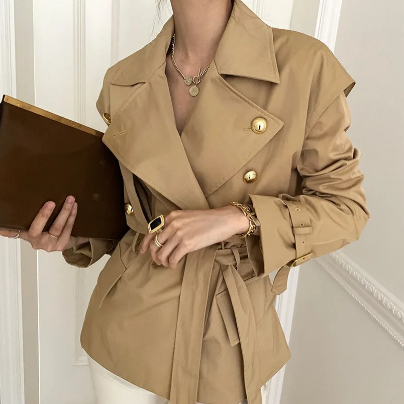 

2 цвета, винтажная короткая трендовая свободная куртка, женская повседневная куртка с длинными рукавами и шнуровкой с лацканами, пригородная куртка, новинка 2025 года, женская уличная одежда (W11756