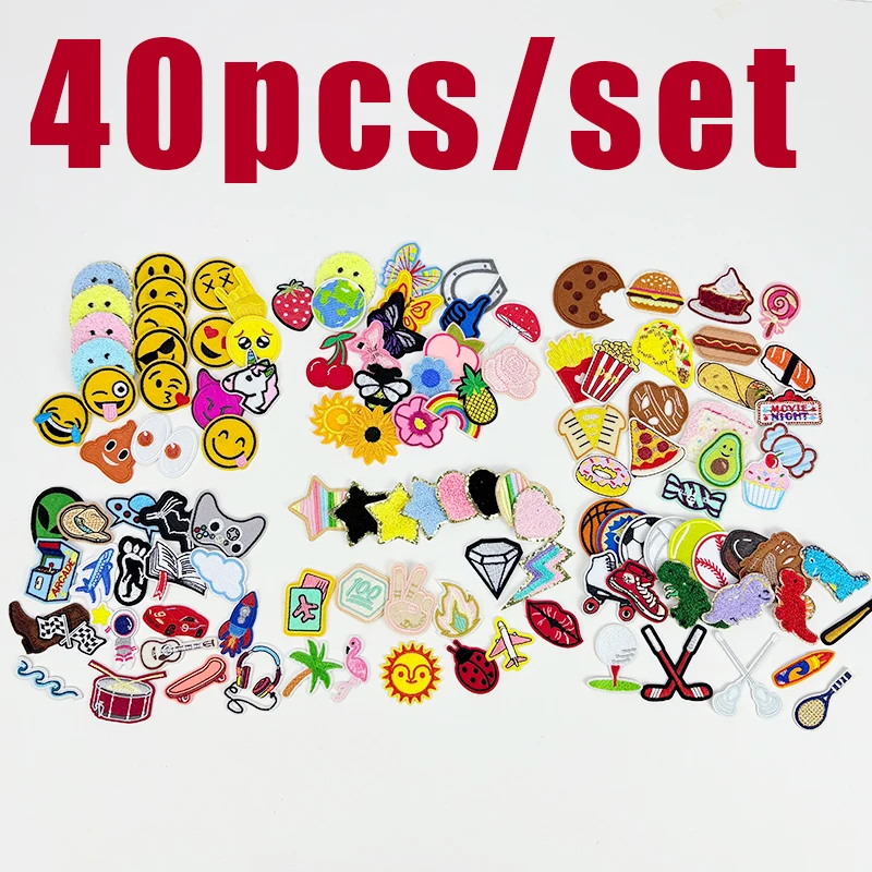 

40Pcs/set Food Cartoon Cute French Fries Embroidery Applique Stick On Patches Bulk Wholesale For Clothing Kids Fusible