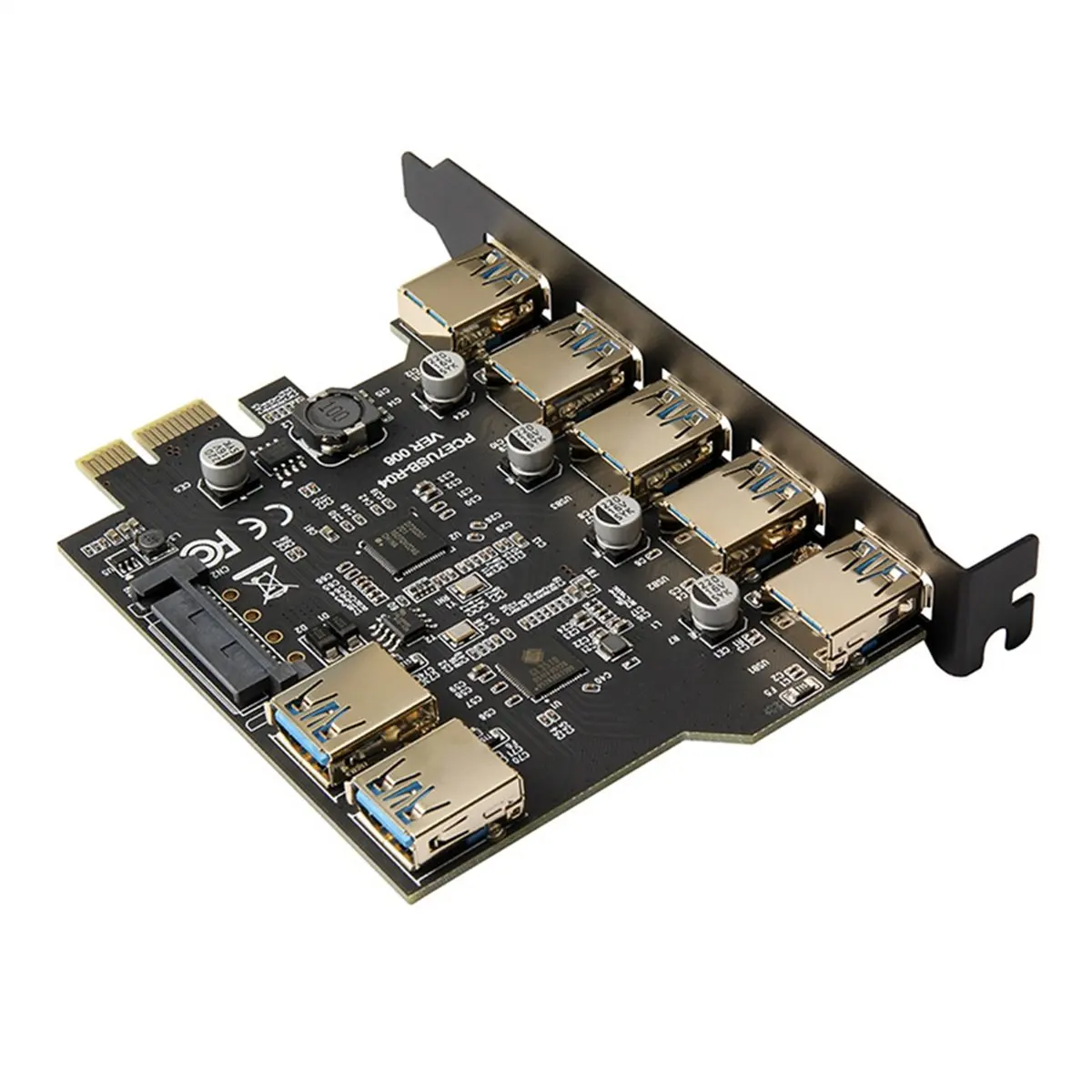ABIU PCI-E USB 3.0 7 Ports Expansion Card with 15pin SATA Power Connector PCIE X1 USB3.0 Adapter 5Gbps