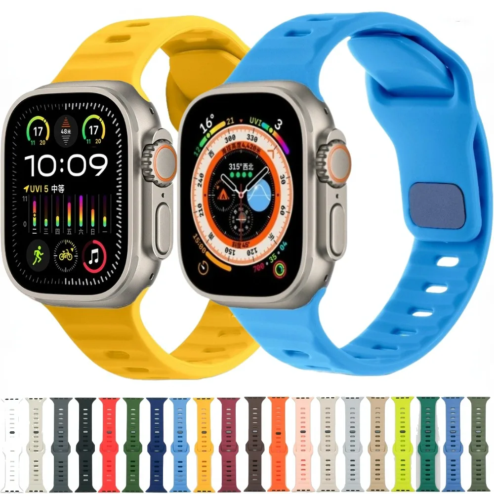 

Sports Silicone Strap for Apple watch Ultra 49mm 45mm 41mm 44mm 40mm Watchband for iWatch Series 9 8 7 6 5 4 3 SE Bracelet Strap