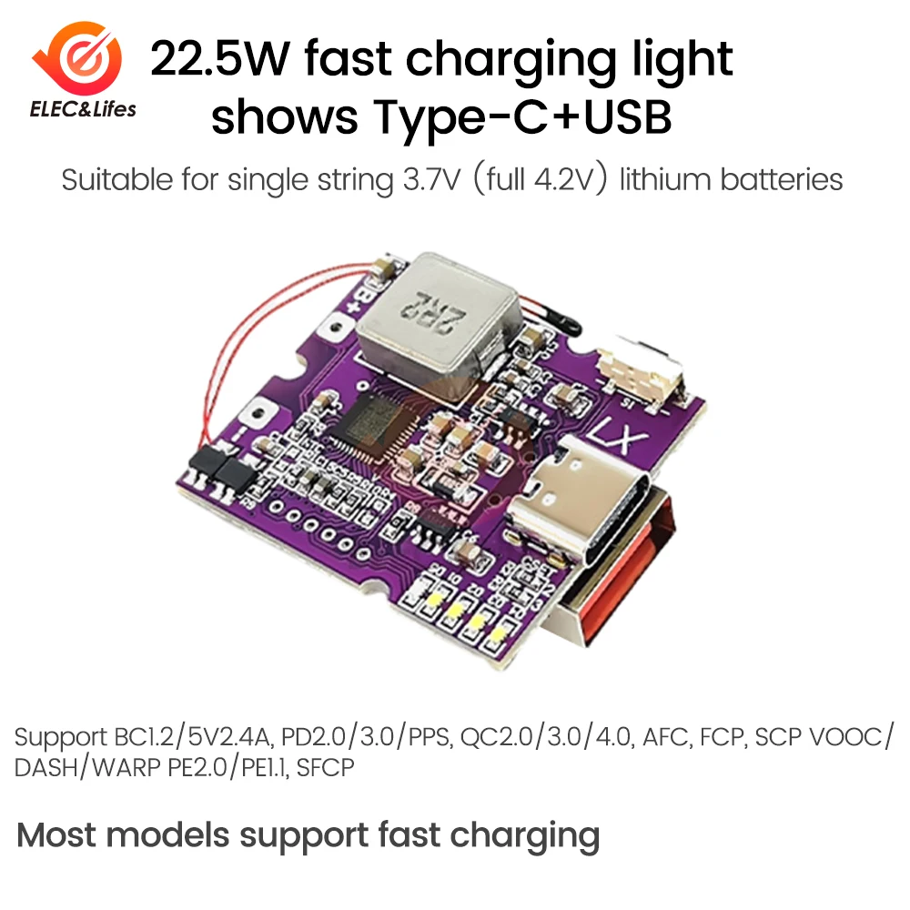 22.5W Power Bank Bidirectional Fast Charging Mobile Power Bank Module for Lithium Battery Charger Board Supports QC4+ PD3.0/2.0