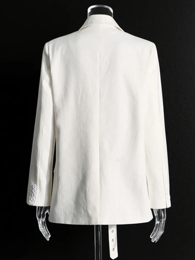 ZMEENNA White Stylish Blazer For Women With Studded Bustier Detailing And Adjustable Belt Long Sleeve Jacket ZM4072