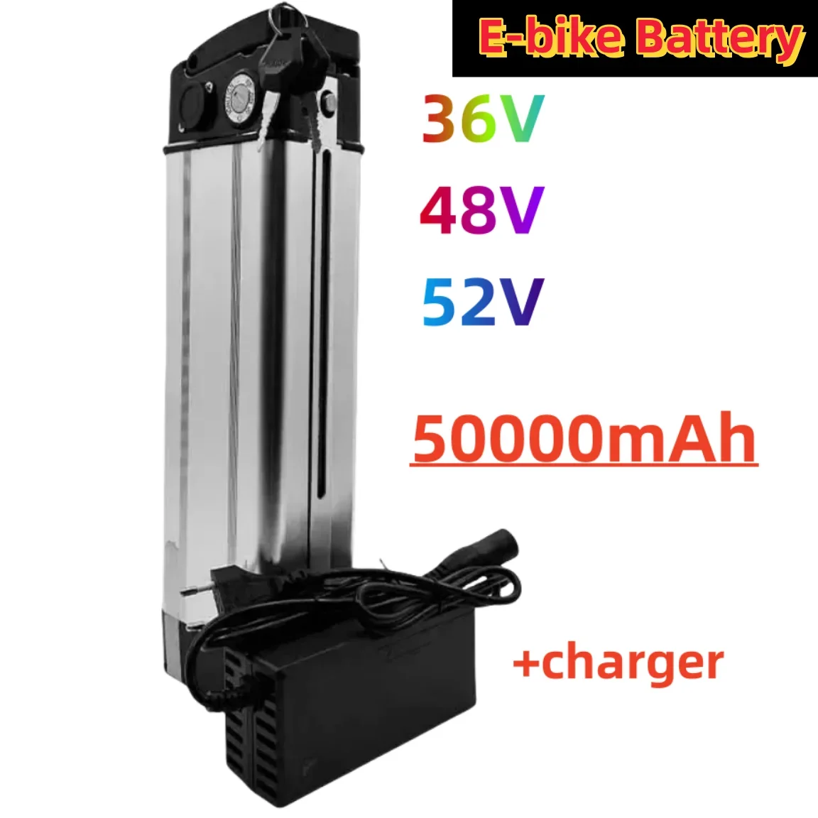 36V 48V 52V 50ah For Silver Fish Style Electric Bike Battery 48V Lithium Battery with Aluminum Case Anti-theft Loc