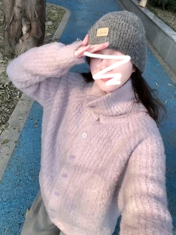 

Корейский фиолетовый вязаный свитер, пальто, женский осенне-зимний ленивый элитный топ Feelings Long Sve round Ne Warmth Emitting Top