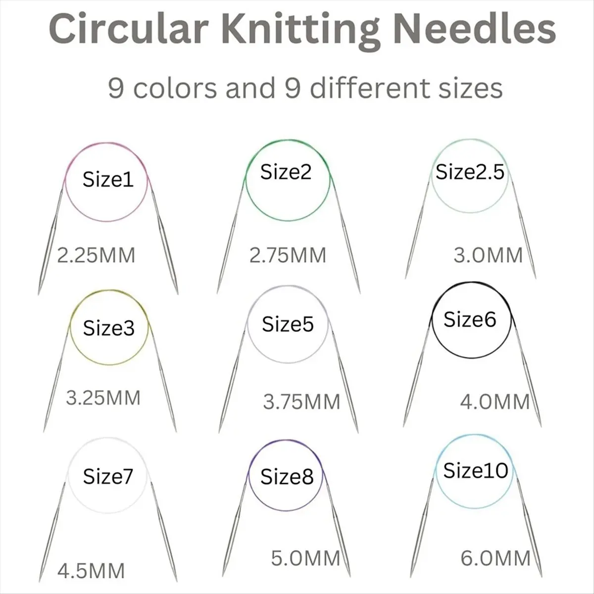 AA106~9Pcs Circular Knitting Needles Set, 40-Inch (100cm) Stainless Steel Knitting Needles, 9 Sizes for Beginners, Knitters