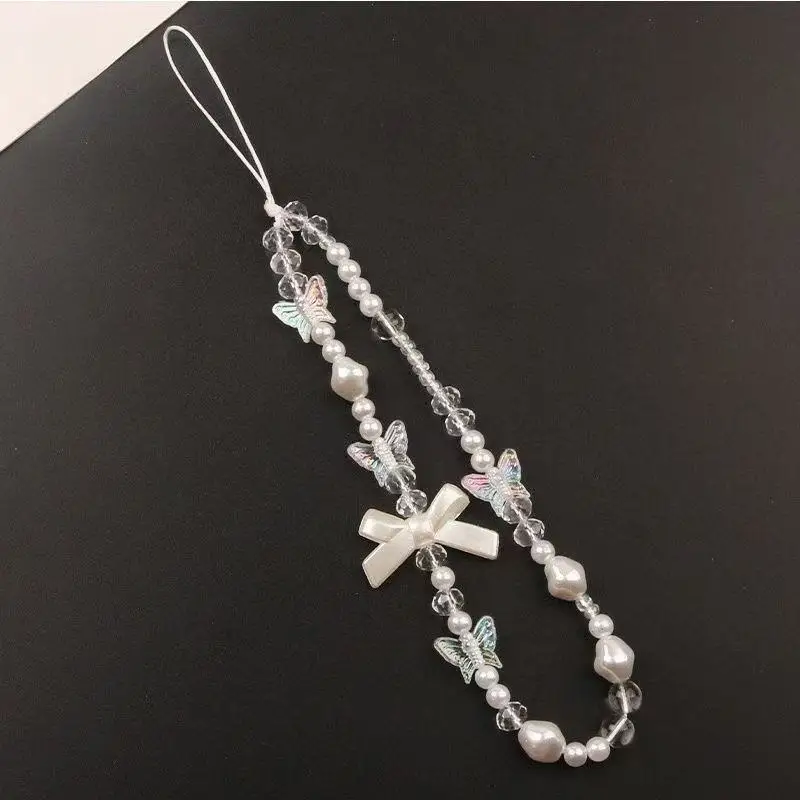 

Coquette Bow Butterfly Pearl Phone Chain, Aesthetic Y2K Beaded Phone Lanyard for Women Girls, Cute Phone Strap Compatible with M