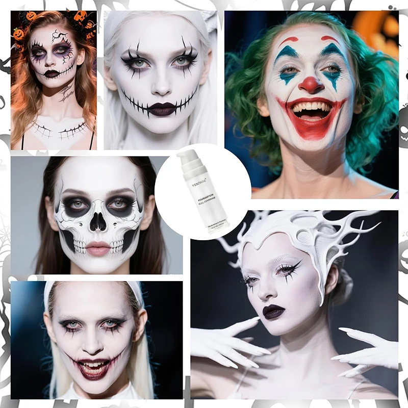Halloween Liquid Goth White Makeup Color Matching Foundation Concealer Cosplay White Clown White Face Body Paint Discolor – Detail 7