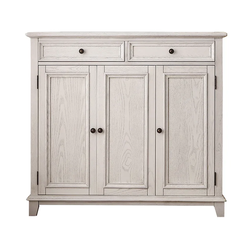 

American shoe cabinet solid wood white entrance hall cabinet ash wood multiple storage cabinet