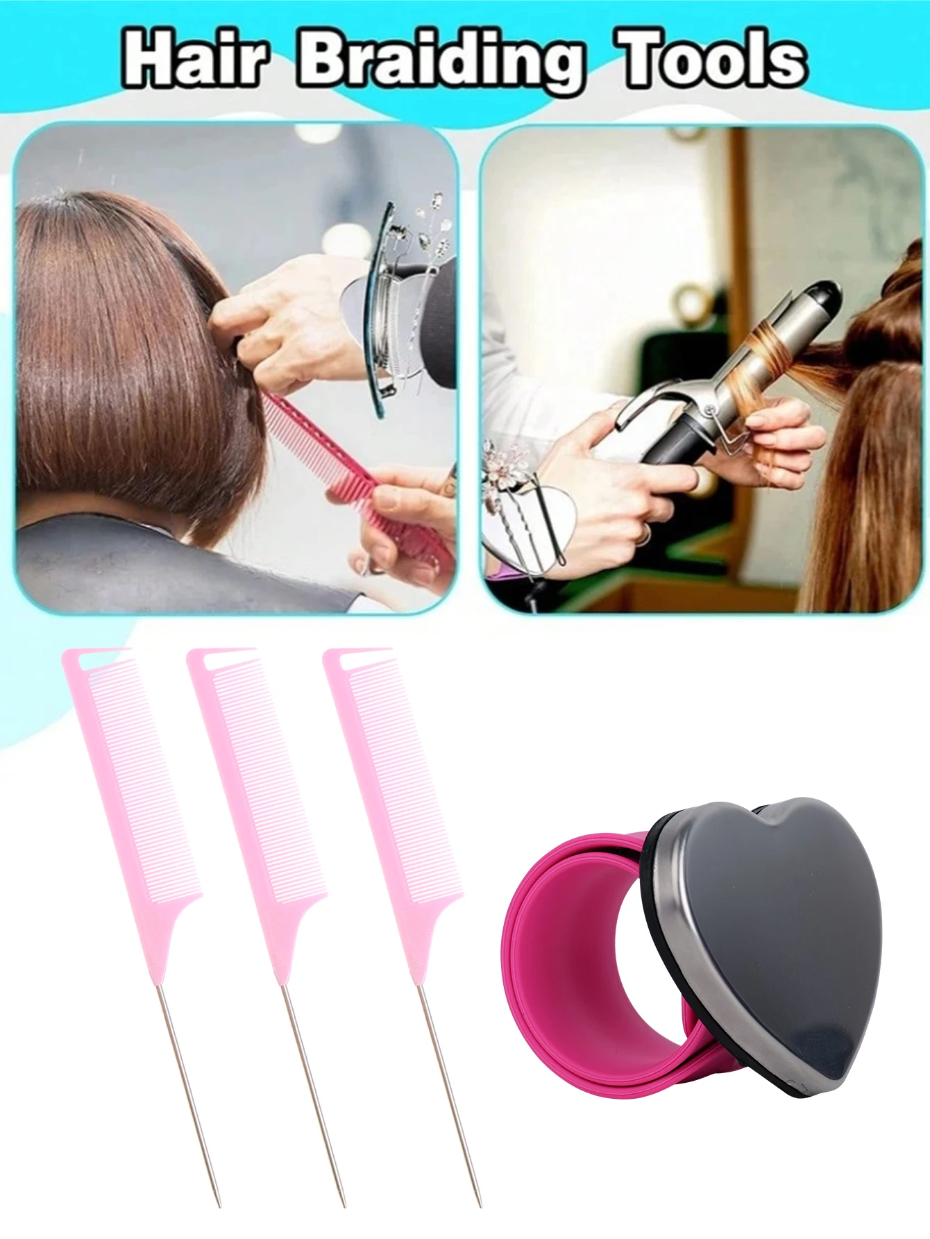 مجموعة أمشاط شعر مكونة من 3 قطع مع سوار مغناطيسي واحد لصالونات التجميل وتصفيف الشعر وإكسسوارات العناية بالشعر