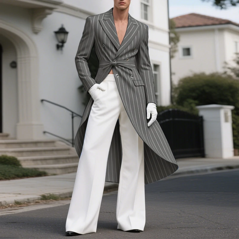 

INCERUN мужской длинный стильный пиджак с лацканами и длинным рукавом, двубортный мужской костюм, уличная одежда, элегантные модные повседневные пальто, мужской пиджак