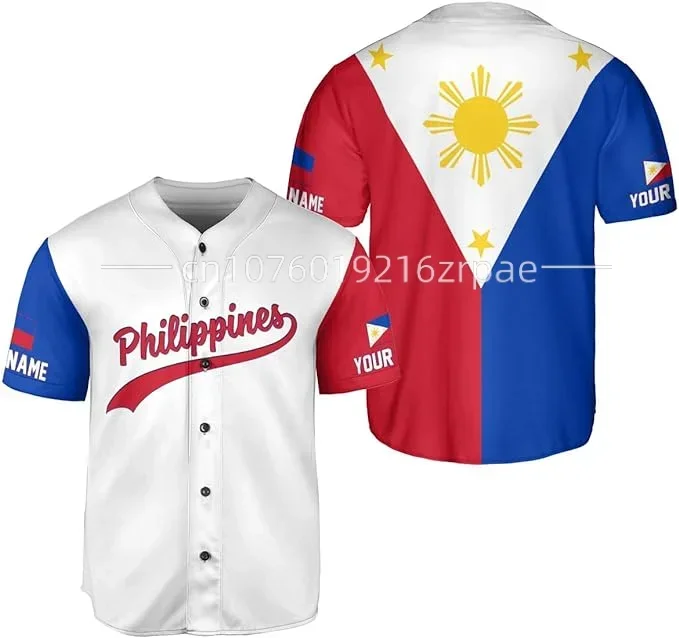 New 2024 Philippines Baseball Jersey 3D Printing Mesh Fiber Baseball Jersey T-shirt Men's Street Apparel Short Sleeve Shirt