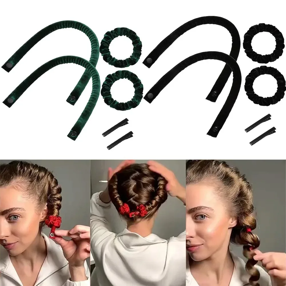 6Pcs Flannel Heatless Curling Rod Set No Heat Hair Curler Overnight Wave Maker Scrunchies Hair Clip Lazy Curls Rods Styling Tool