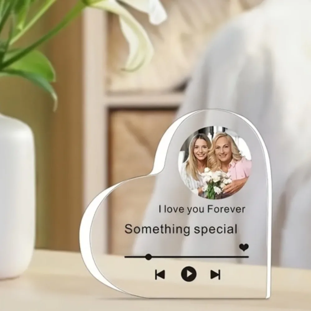 Personalized Photo Message Custom Acrylic Heart Desk Plaque, Heart Cutouts, Holiday Keepsake for Wife Parents Pet Home Office