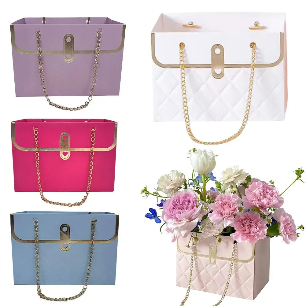 Portable Foldable Flower Tote Bag Long Lasting Present Packing Box For Rose Bouquets Wedding Valentine's Day
