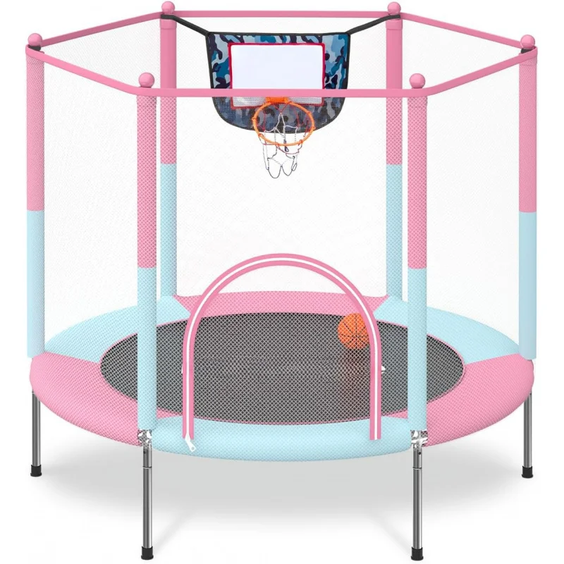 for Kids Indoor Outdoor Play for Kids Trampoline Basketball Hoop Attachment with Enclosure Net Easy to Assemble Outdoor Indoor