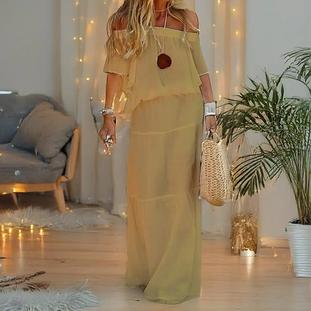 여성 원 숄더 드레스 여성을위한 우아한 오프 숄더 파티 드레스 이벤트를위한 짧은 소매가있는 빈티지 슬림 이브닝 가운