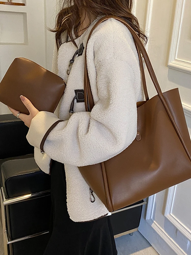 Korean version solid color minimalist tote bag with large capacity and fashionable single shoulder bag for children and mothers