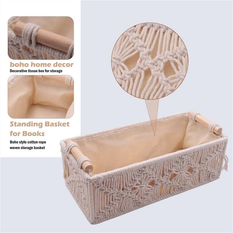 

ABWP-Boho Storage Basket Decor Box Handmade Woven Decorative Countertop Organizer Macrame Baskets For Bedroom Living Room