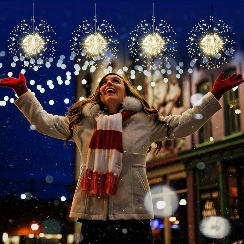 Guirnalda navideña de fuegos artificiales, luces de hadas de 3M, 500LED, cortina de guirnalda, guirnalda de luces LED para Navidad, Año Nuevo, decoración de dormitorio, iluminación MJ