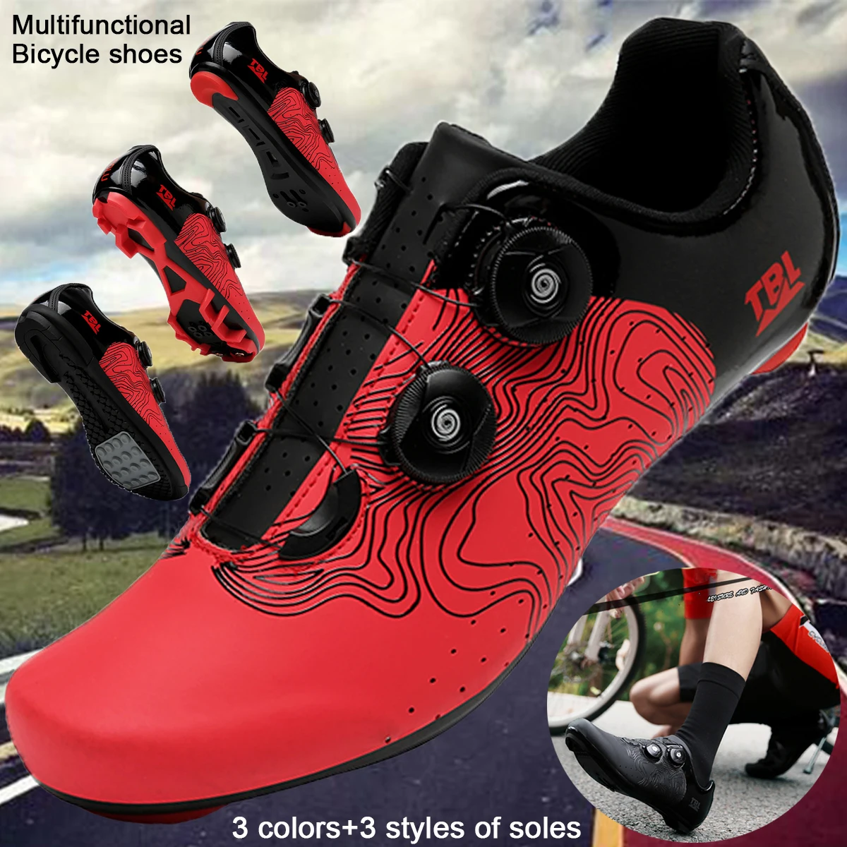 

New Men's and Women's Bicycle Shoes,Outdoor Cycling Shoes,Three Functional Soles,Professional Training Shoes