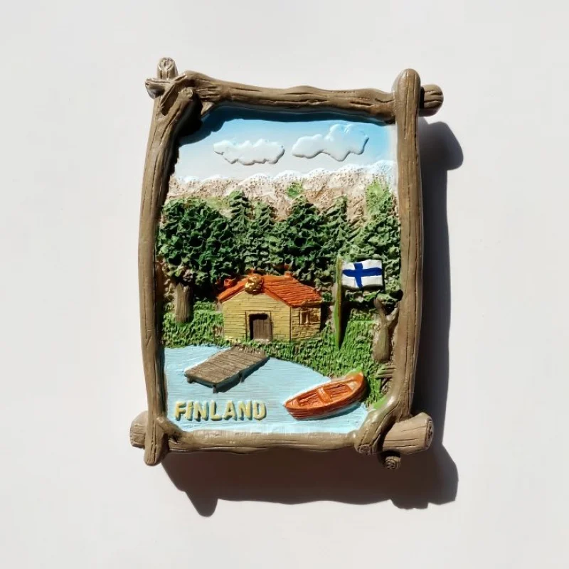 

Finland "Thousand Lakes Country" Forest Cabin 3D Resin Fridge Magnet Strong Magnetic Room Decor Petit Cadeau