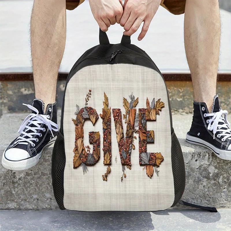 

Lightweight and Spacious Backpack for Men and Women, Autumn Leaves with Brown/Beige Print - Durable Polyester