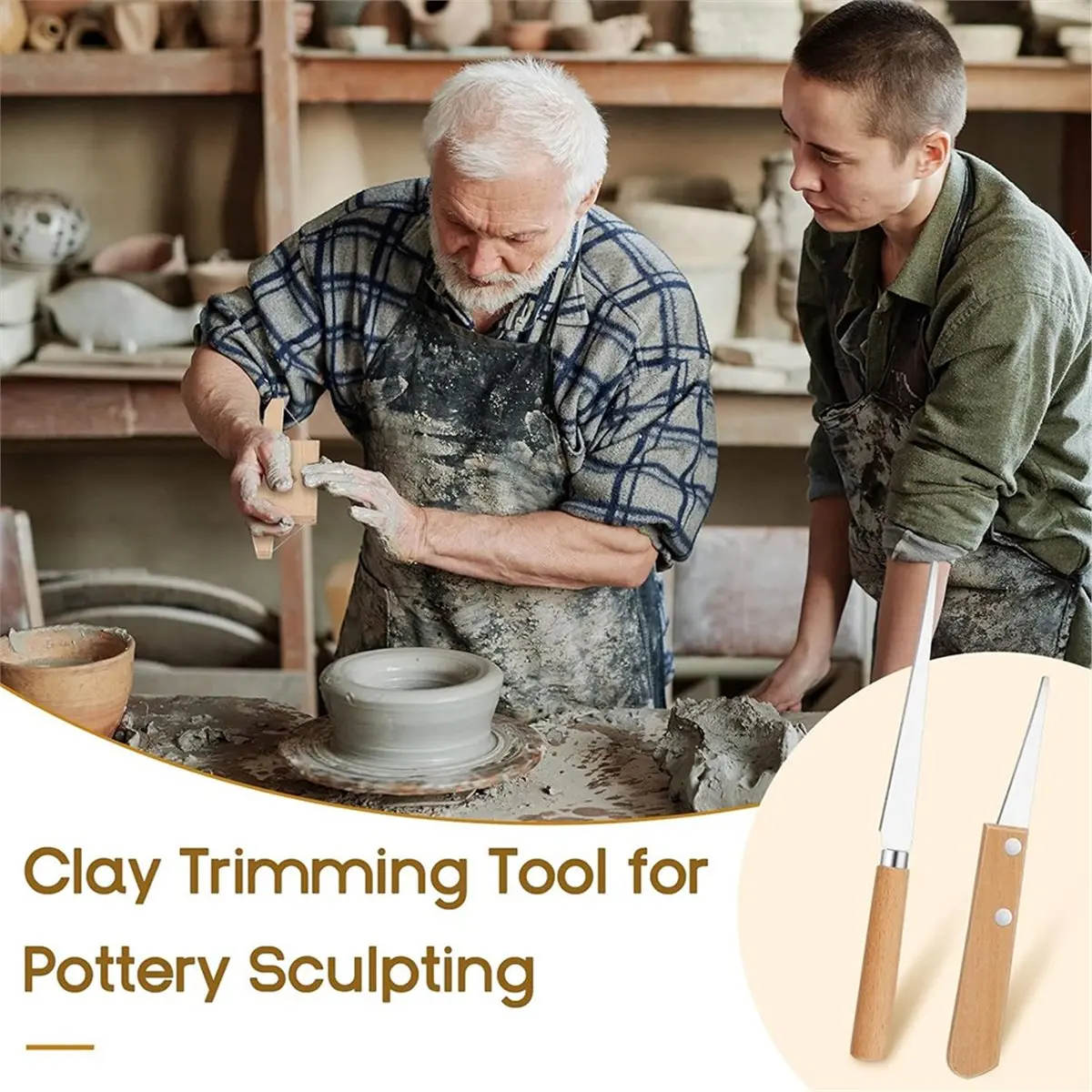 Pottery Tools Set -3 Pieces Clay Trimming and Cutting Tools Ceramic Trimming equipments Wood+Metal