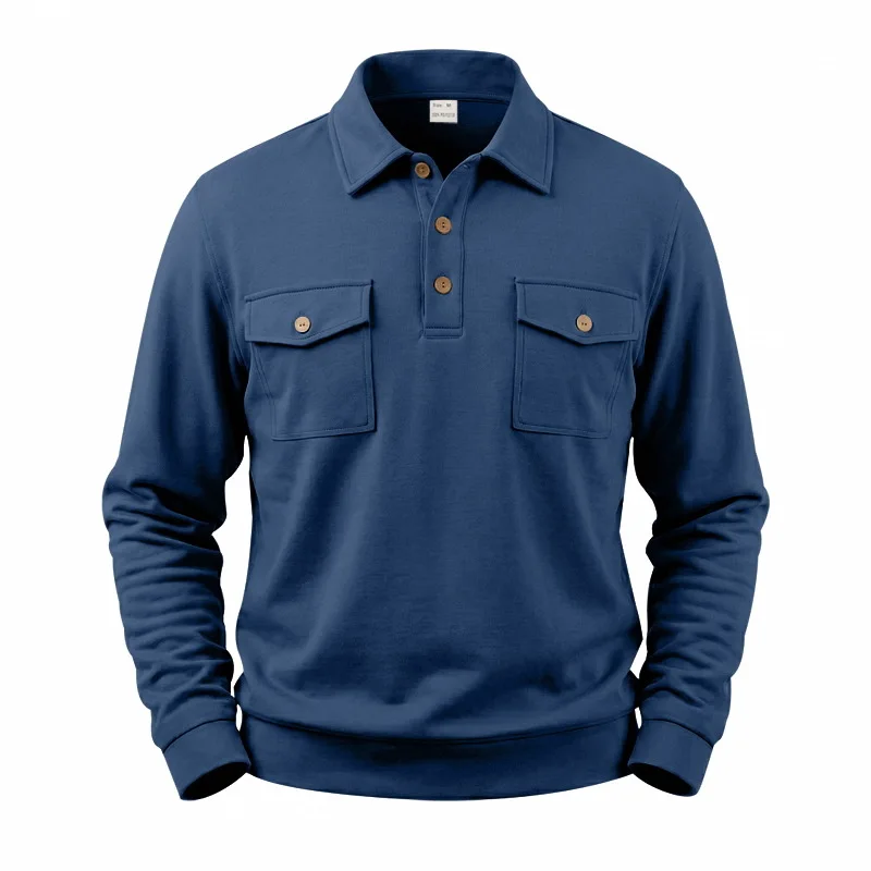 Herbst- und Winter-Herren-POLO-Pullover mit langen Ärmeln, lässigem Kragen, sportlichem Design und mehreren Taschen, Großhandel – Detail 26