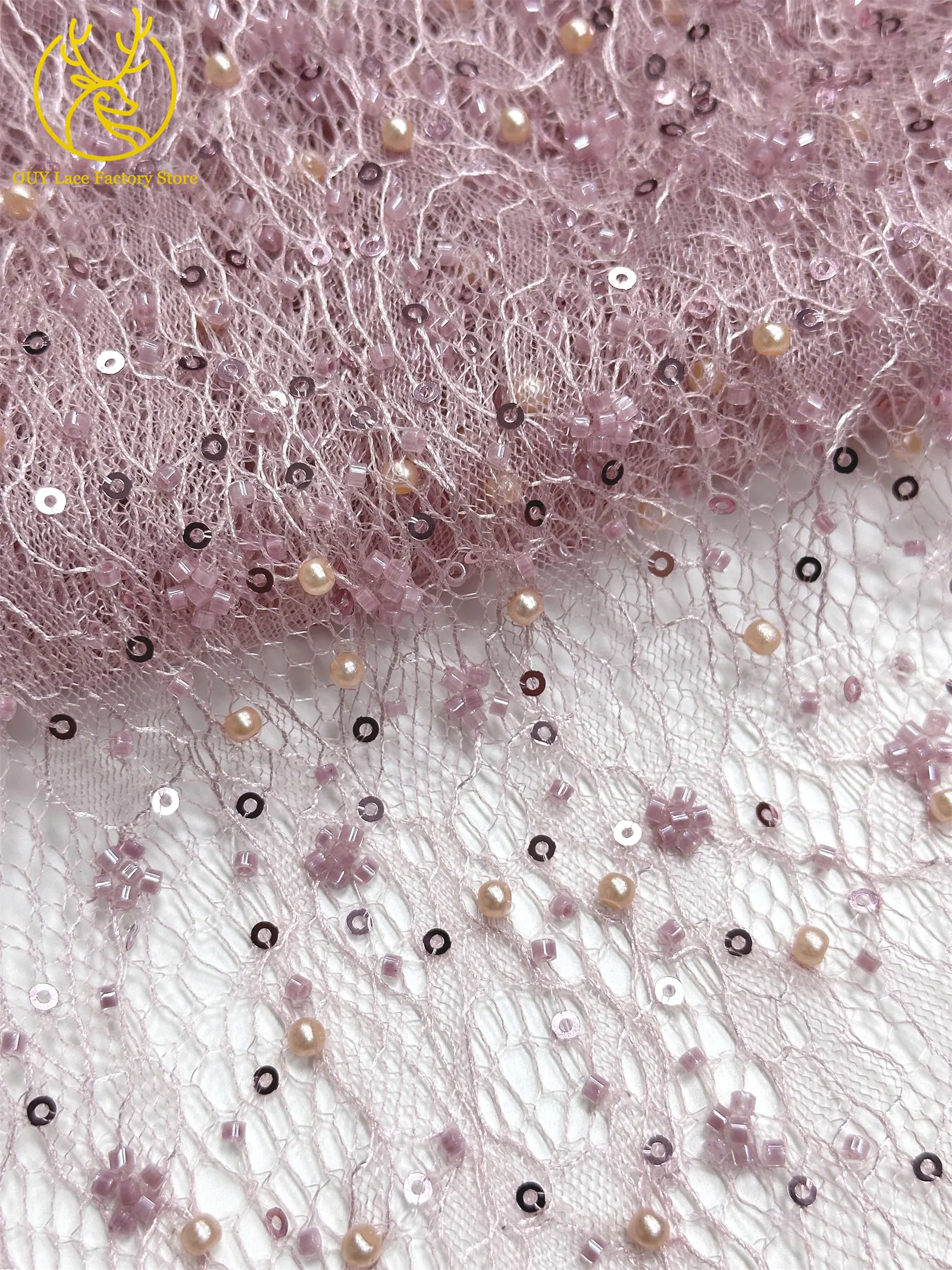 Kaffeebraune französische Tüllspitze mit Pailletten, 5 Yards, hochwertige afrikanische Spitze, nigerianischer Perlenstickerei-Spitzenstoff zum Nähen von Damen-Abendkleidern – Detail 20