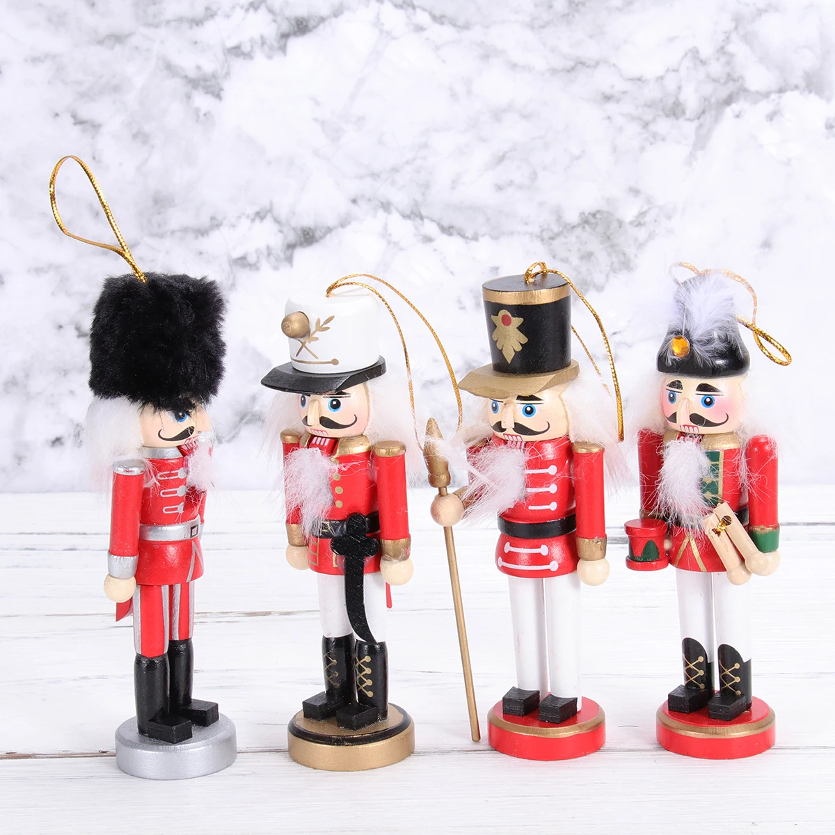 

4 Pcs Desktop Nutcracker Soldier Ornament Office Christmas Decorations Wooden Pendant