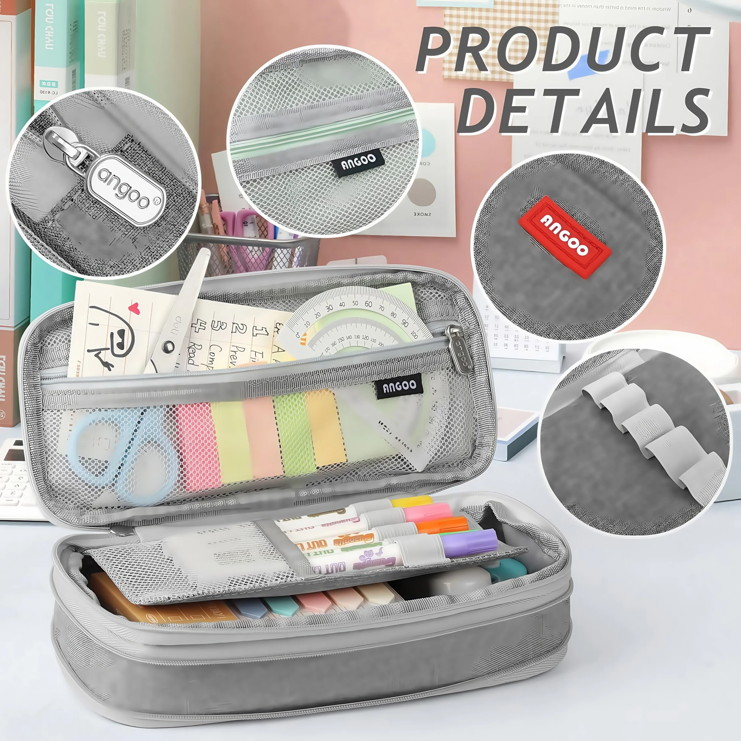 Multi-functional double-layer canvas pencil case, large-capacity waterproof stationery bag, perfect school supplies