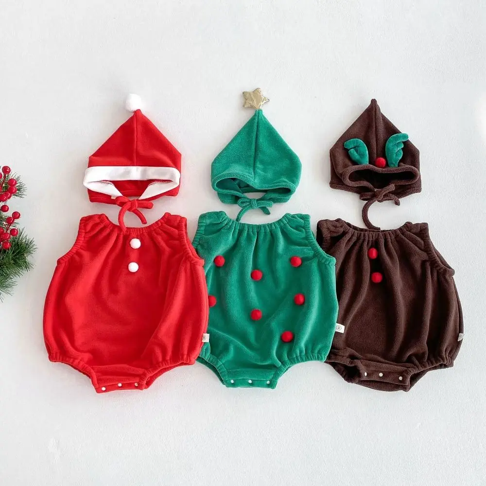 

Fashion Cartoon Rompers Set Cotton Christmas Costume Hooded Vest Sleeveless with Hat Jumpsuit Baby Boys Girls